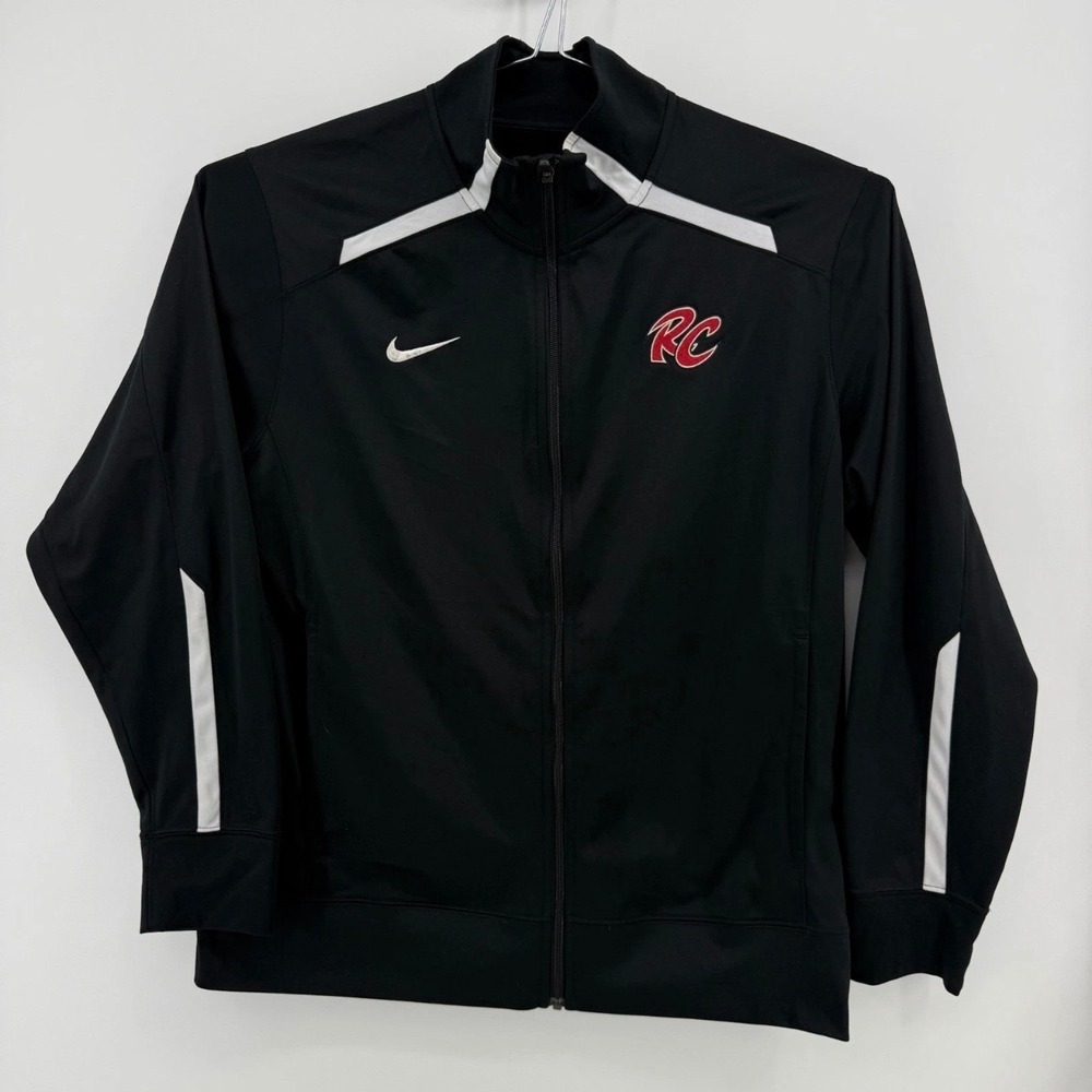 Nike Track Jacket Mens Large Full Zip RC Logo Polyester Black Solid